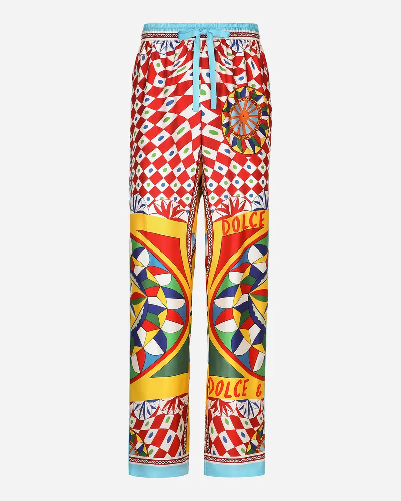 Dolce & Gabbana Jogginghose Aus Seidentwill Mit Carretto-print - Mann Hosen Und Shorts Carretto-print Seide Rot