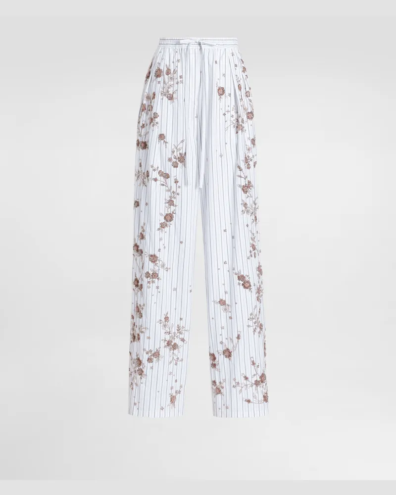 Dolce & Gabbana Poplin Trousers With Thread Floral Embroidery And Rhinestones - Frau Hosen Und Shorts Mehrfarbig Multicolor