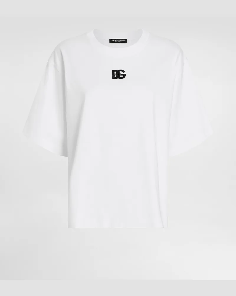 Dolce & Gabbana Oversize T-shirt With Dg Logo Embroidery - Frau T-shirts Und Sweatshirts Wei White