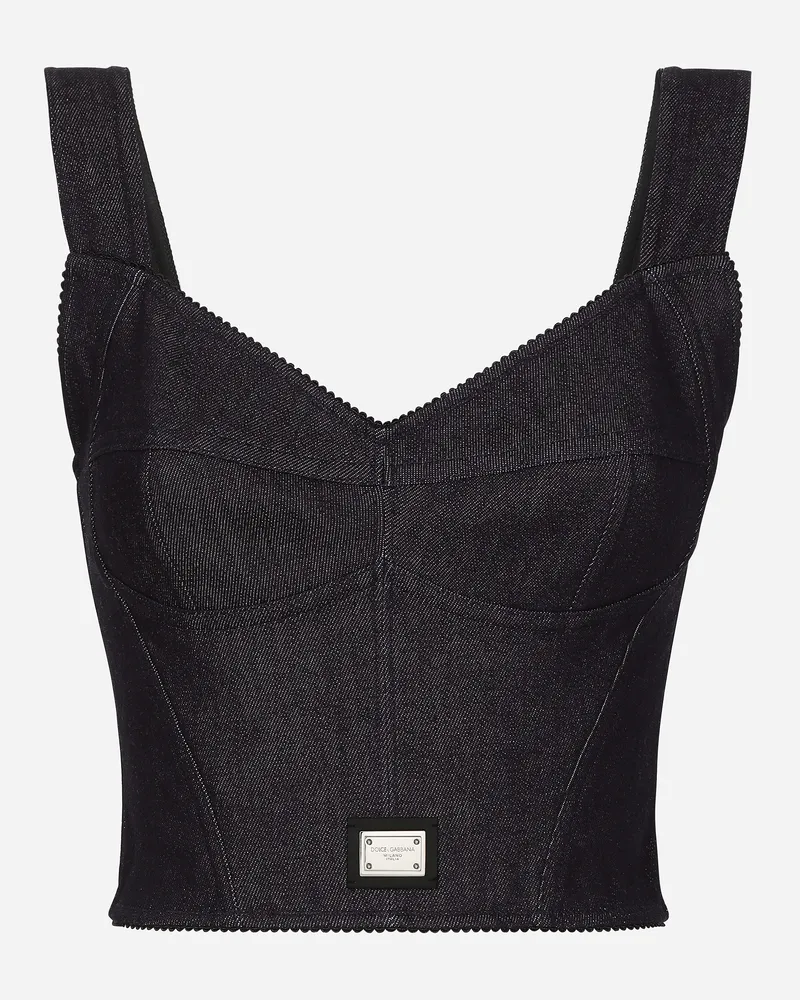 Dolce & Gabbana Top Im Lingerie-look Aus Baumwolldenim - Frau Denim Mehrfarbig Mehrfarbig
