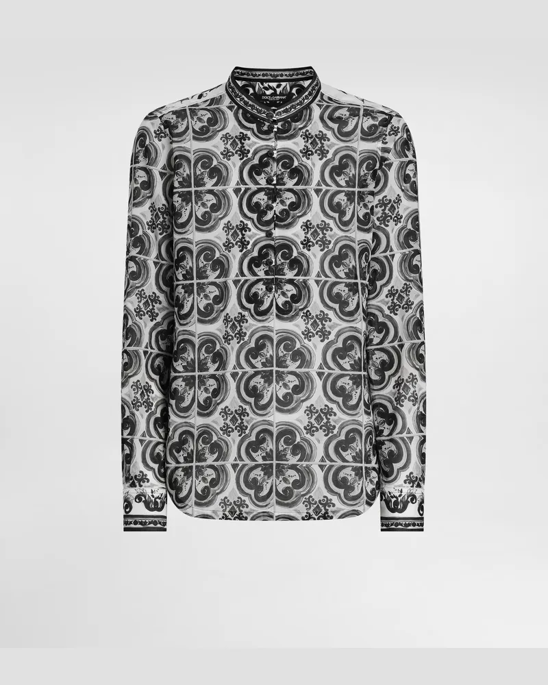 Dolce & Gabbana Stehkragenhemd Aus Baumwolle Mit Majolika-print - Mann Hemden Mehrfarbig Mehrfarbig