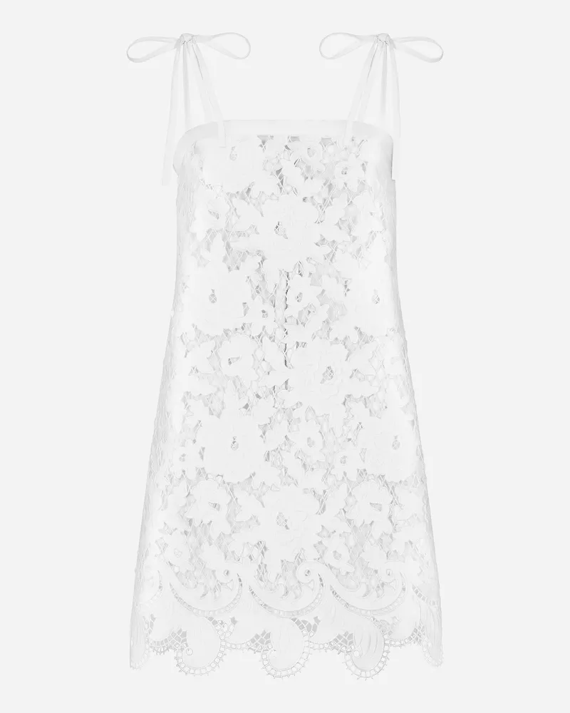 Dolce & Gabbana Minikleid Aus Baumwolle Mit Floraler Ausschnittstickerei - Frau Kleider Wei Weiss