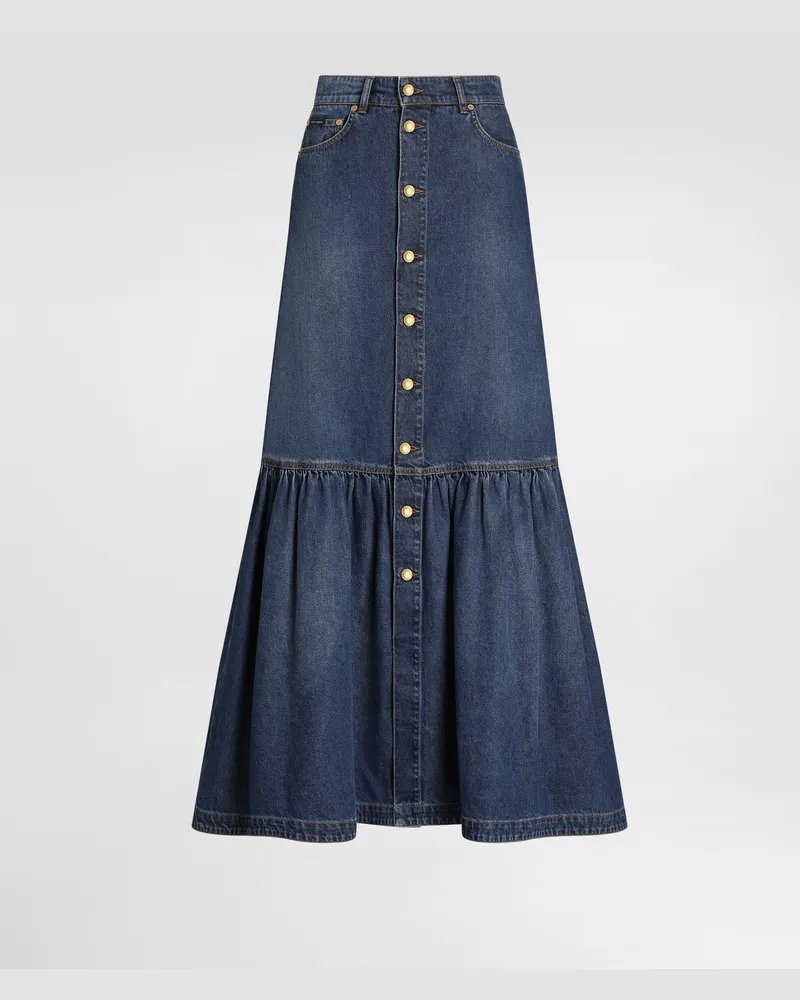 Dolce & Gabbana Langer Rock Aus Denim - Frau Denim Mehrfarbig Mehrfarbig