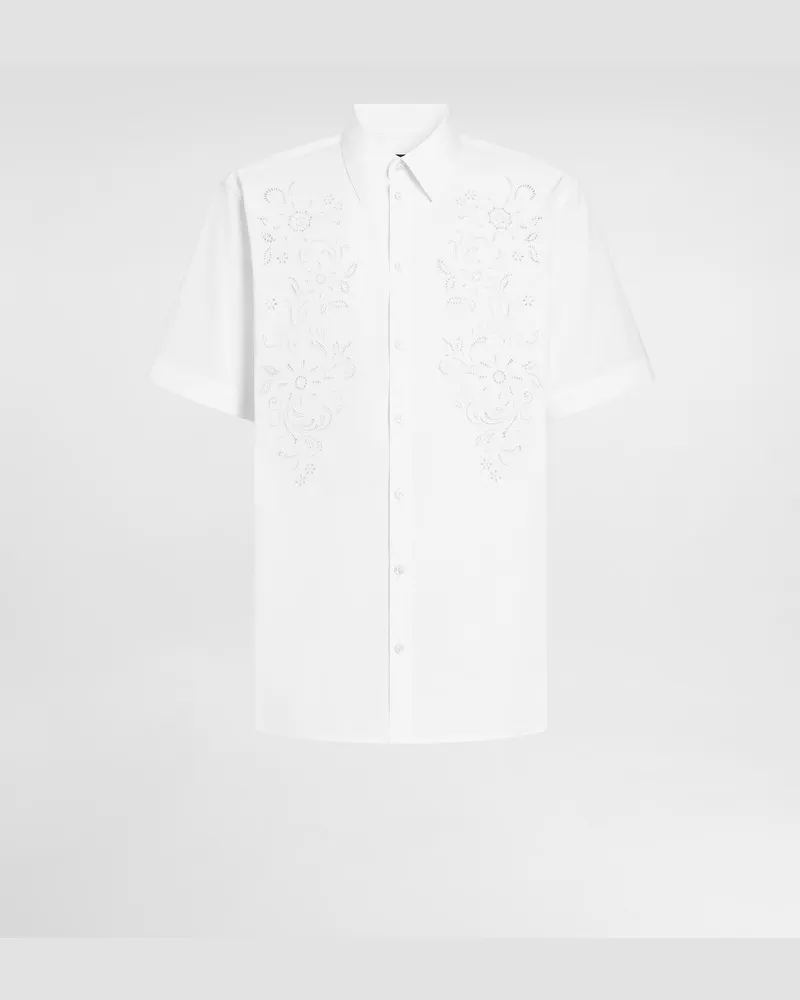 Dolce & Gabbana Hemd Hawaii Aus Popeline Mit Ajourstickerei - Mann Hemden Wei Weiss