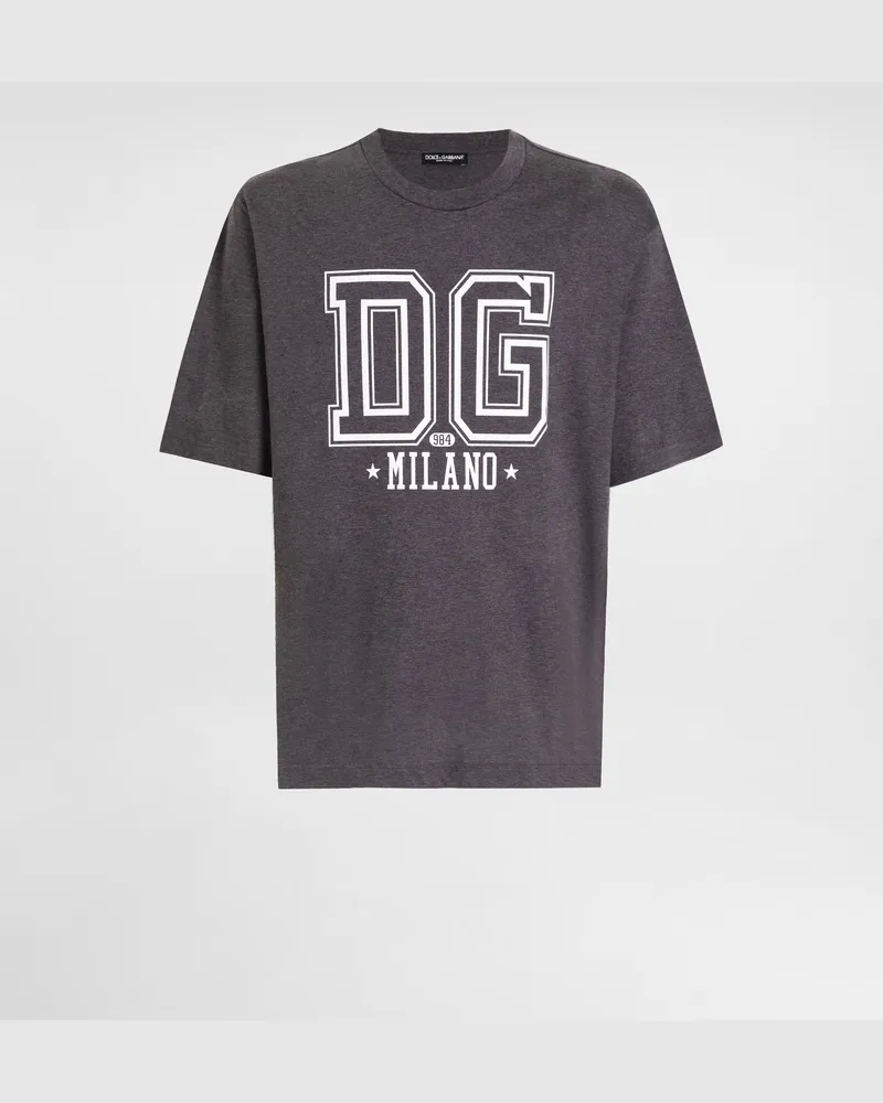 Dolce & Gabbana Cotton T-shirt With Print - Mann T-shirts Und Polos Grau Grey