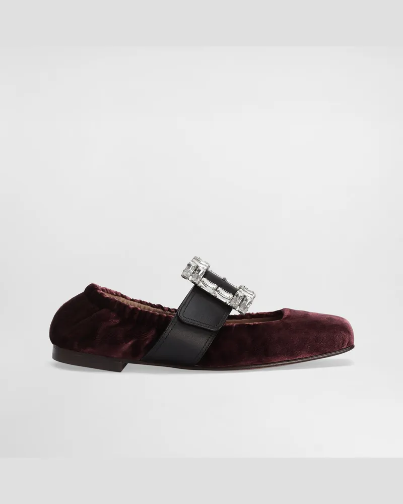 Dolce & Gabbana Ballerina Aus Samt Mit Schmuckschnalle - Frau Flat Burgunderrot Burgunderrot