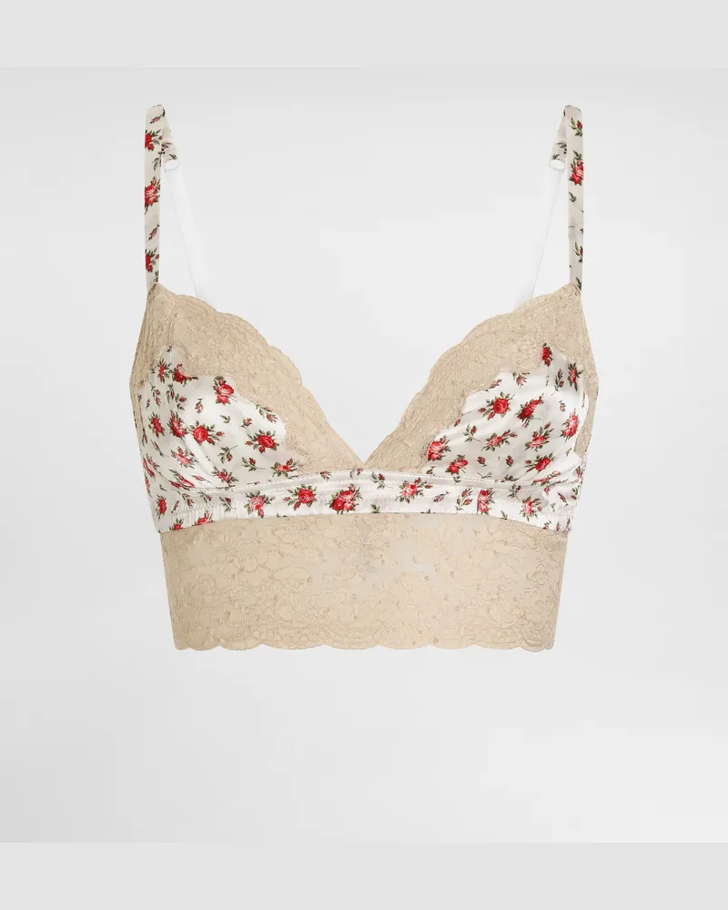 Dolce & Gabbana Small Rose-print Satin And Lace Bra - Frau Unterwäsche Mehrfarbig Mehrfarbig