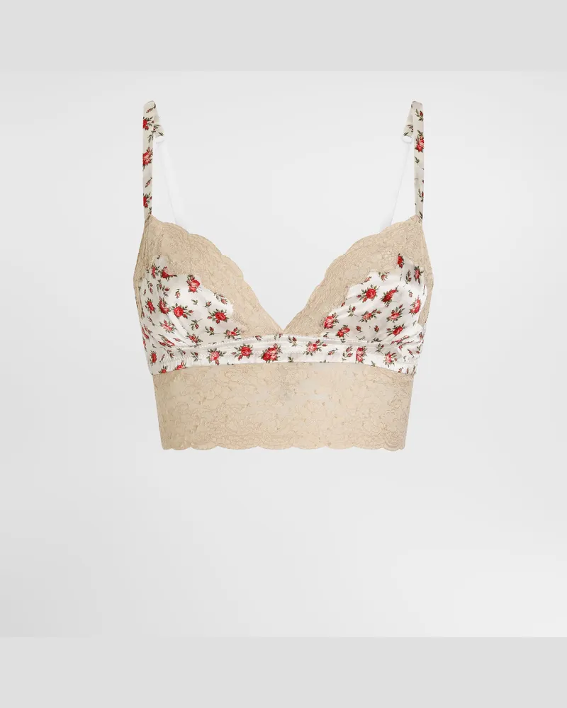 Dolce & Gabbana Small Rose-print Satin And Lace Bra - Frau Unterwäsche Mehrfarbig Mehrfarbig