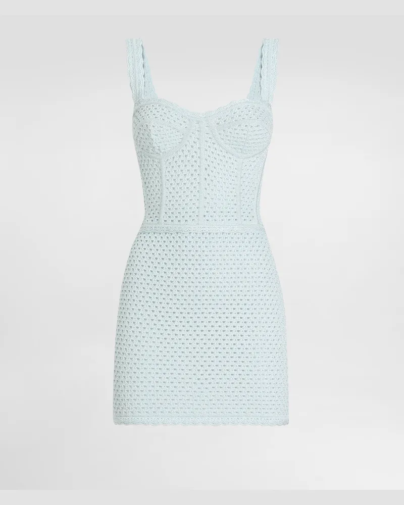 Dolce & Gabbana Kurzes Bustierkleid Aus Häkelstrick - Frau Kleider Azurblau Azurblau