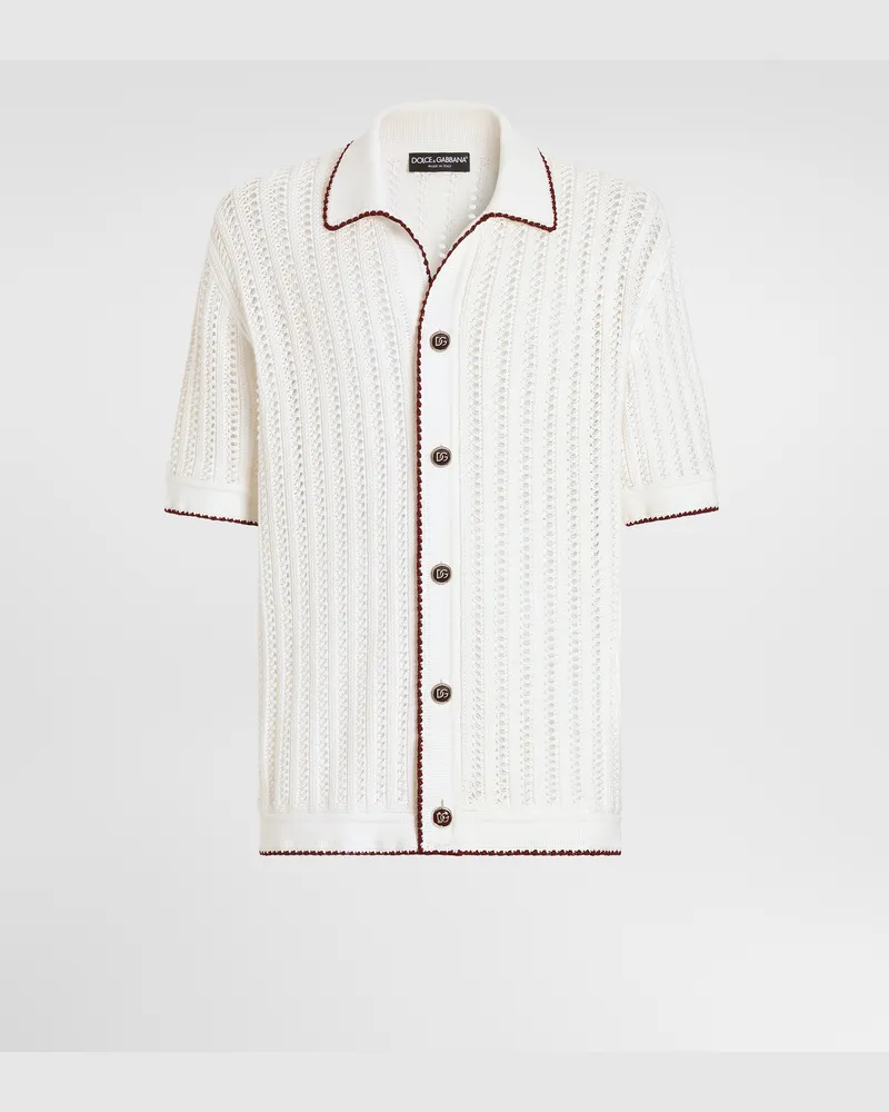 Dolce & Gabbana Hemd Aus Baumwolle Mit Häkelstich - Mann Strickwaren Wei Weiss