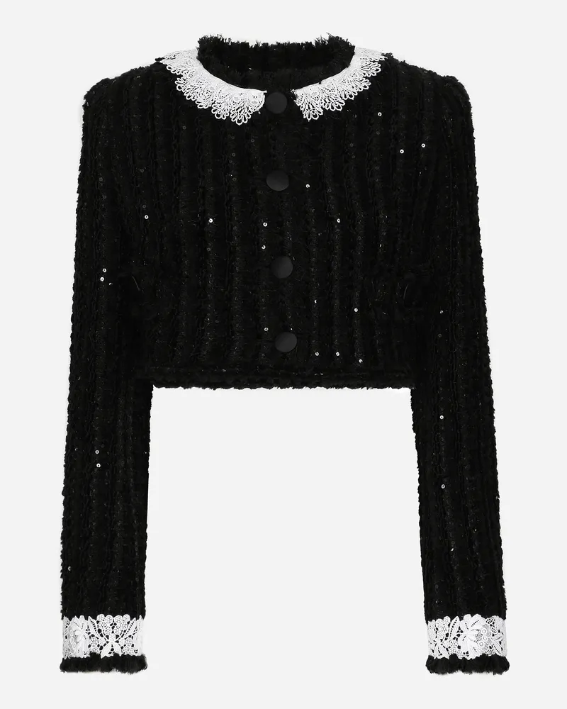 Dolce & Gabbana Kurze Tweedjacke Mikropailletten - Frau Mäntel Und Jacken Schwarz Black