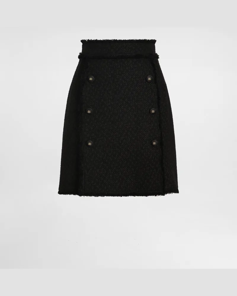 Dolce & Gabbana Kurzer Rock Aus Raschel-tweed Mit Dekorativen Knöpfen Mit Dg-logo - Frau Röcke Schwarz Schwarz