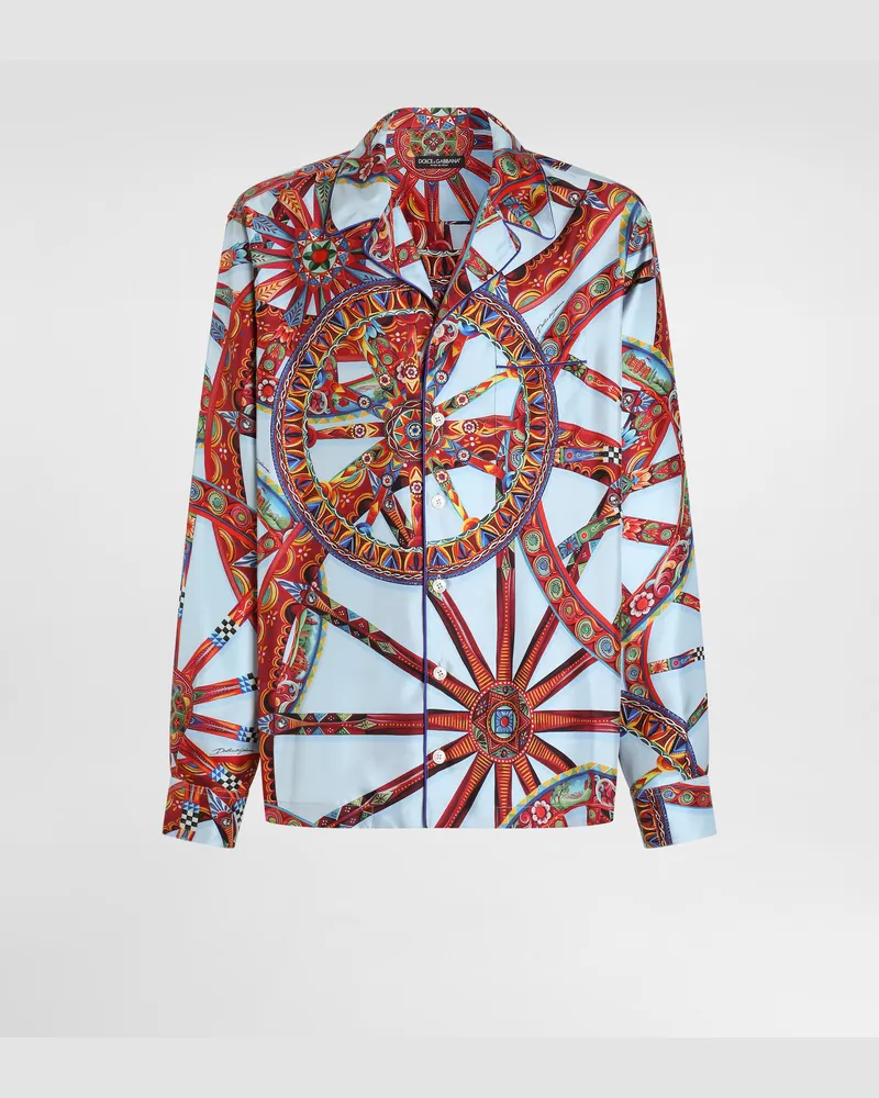 Dolce & Gabbana Hemd Aus Seidentwill Mit Carretto-print - Mann Hemden Mehrfarbig Mehrfarbig