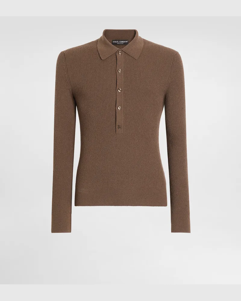 Dolce & Gabbana Poloshirt Aus Wolle In Rippoptik - Mann Strickwaren Braun Braun