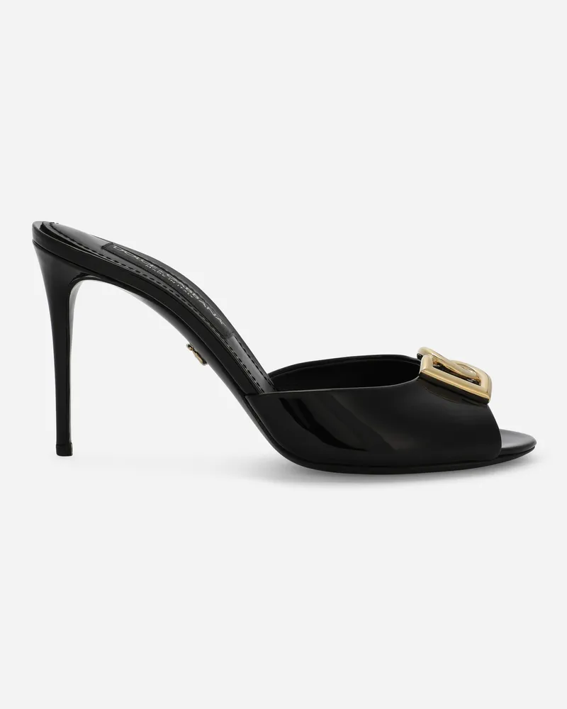 Dolce & Gabbana Mule Aus Lackleder Mit Dg-logo - Frau Pantoletten Und Mules Schwarz Leder Schwarz