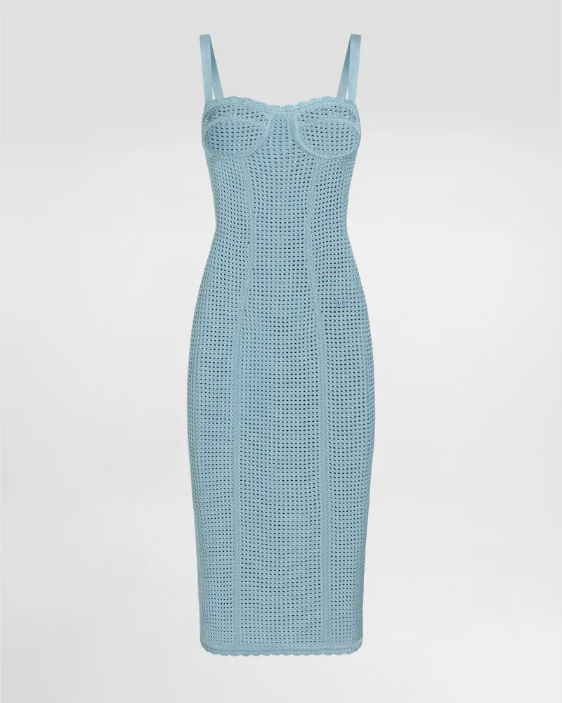 Dolce & Gabbana Openwork Knit Bustier Dress - Frau Kleider Blue Blue