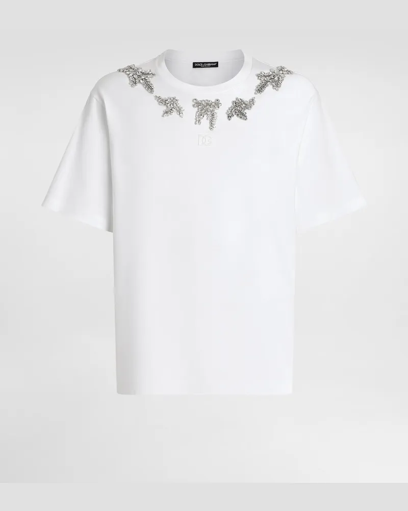 Dolce & Gabbana T-shirt Aus Baumwolle Mit Stickerei Und Brosche - Mann T-shirts Und Polos Wei Weiss