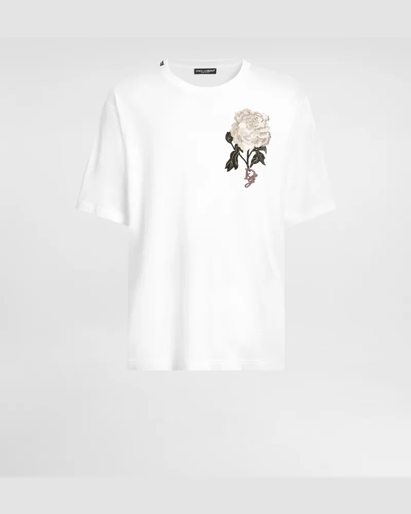 Dolce & Gabbana T-shirt Aus Baumwolle Mit Patch - Mann T-shirts Und Polos Wei Weiss