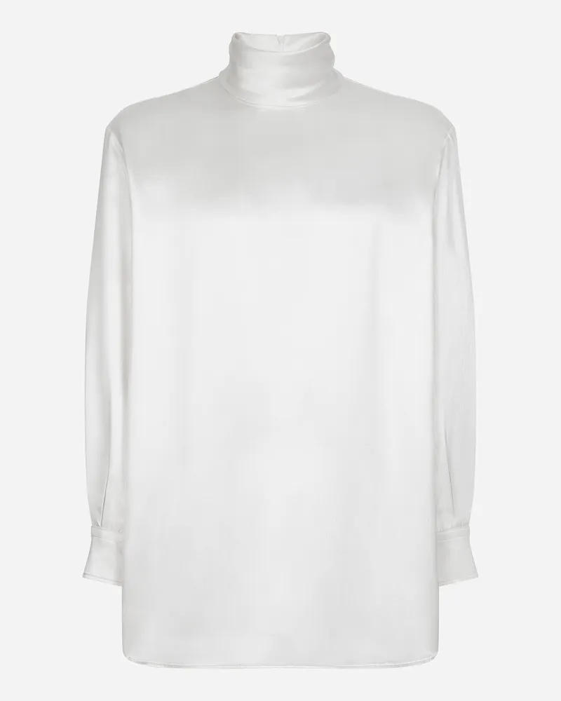 Dolce & Gabbana Weiter Rollkragenpullover Aus Seide Mit Manschetten - Mann Hemden Wei Weiss