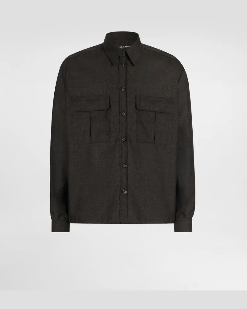 Dolce & Gabbana Virgin Wool Canvas Shirt - Mann Hemden Beige Multicolor