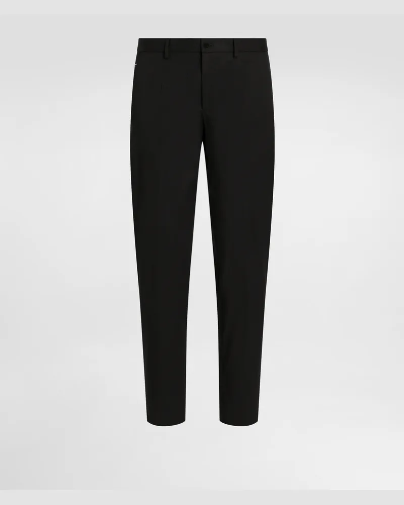 Dolce & Gabbana Hose Baumwollstretch Mit Logoplakette - Mann Hosen Und Shorts Schwarz Baumwolle Schwarz