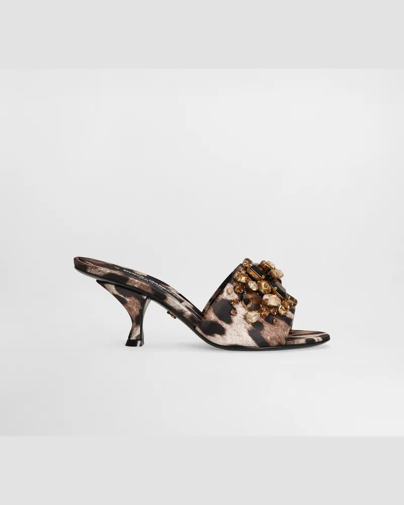 Dolce & Gabbana Leopard-print Satin Mules With Embellishments - Frau Pantoletten Und Mules Animalprint Drucken