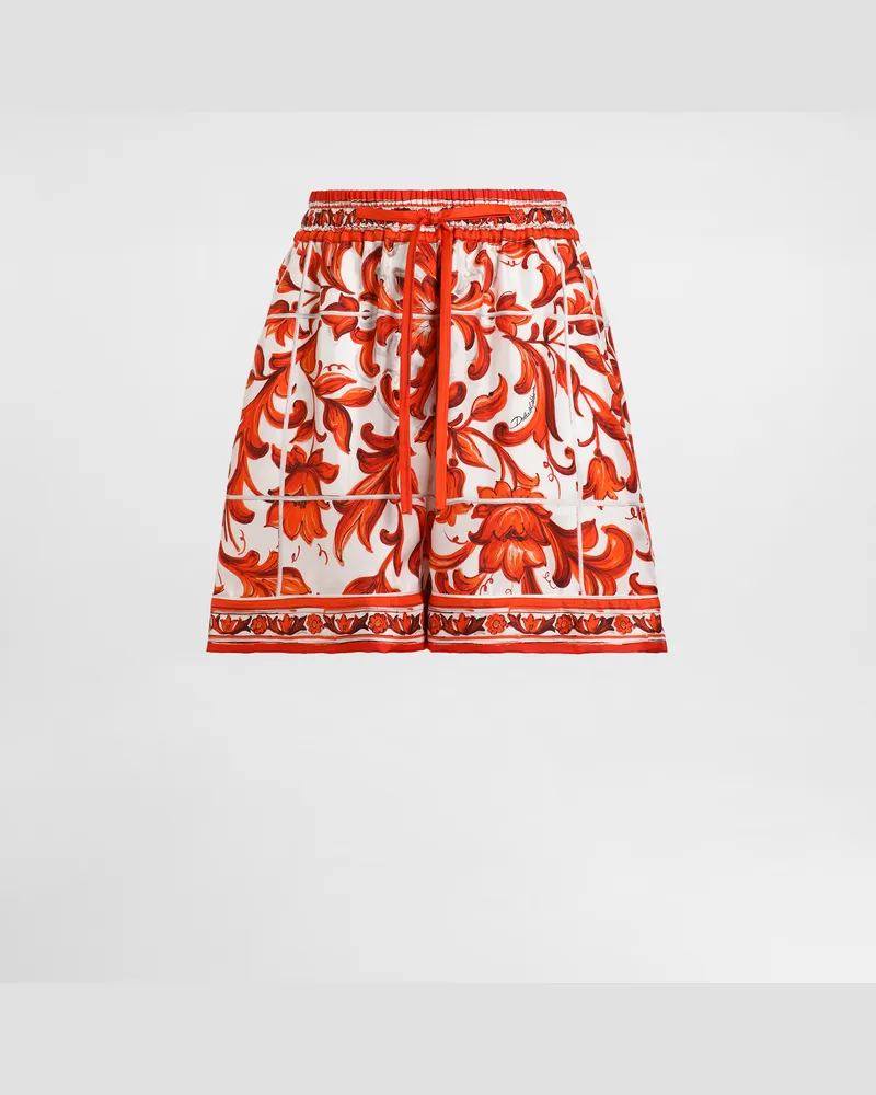 Dolce & Gabbana Bermudas Aus Seide Mit Majolika-print - Frau Hosen Und Shorts Mehrfarbig Mehrfarbig