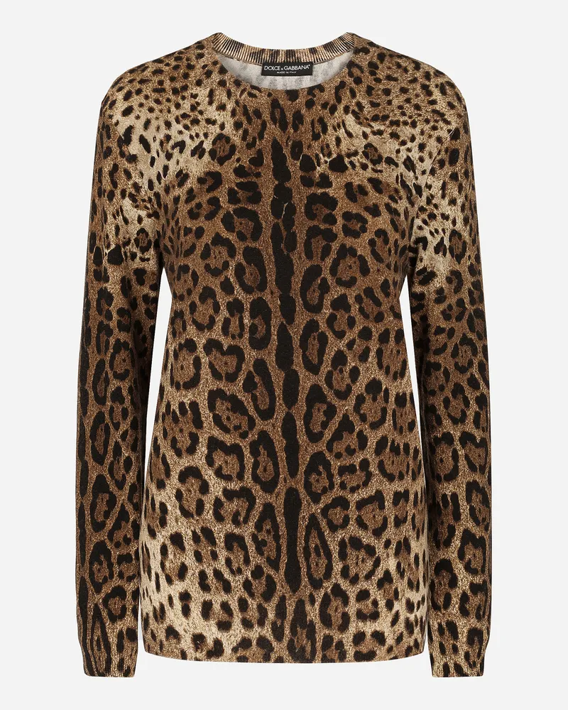 Dolce & Gabbana Pullover Aus Kaschmir Leoprint - Frau Strickwaren Animalprint Kaschmir Animal-print
