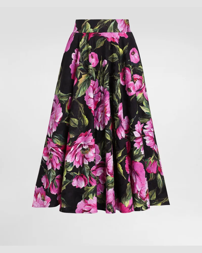 Dolce & Gabbana Longuette-tellerrock Aus Baumwolle Pfingstrosen-print - Frau Röcke Drucken Drucken