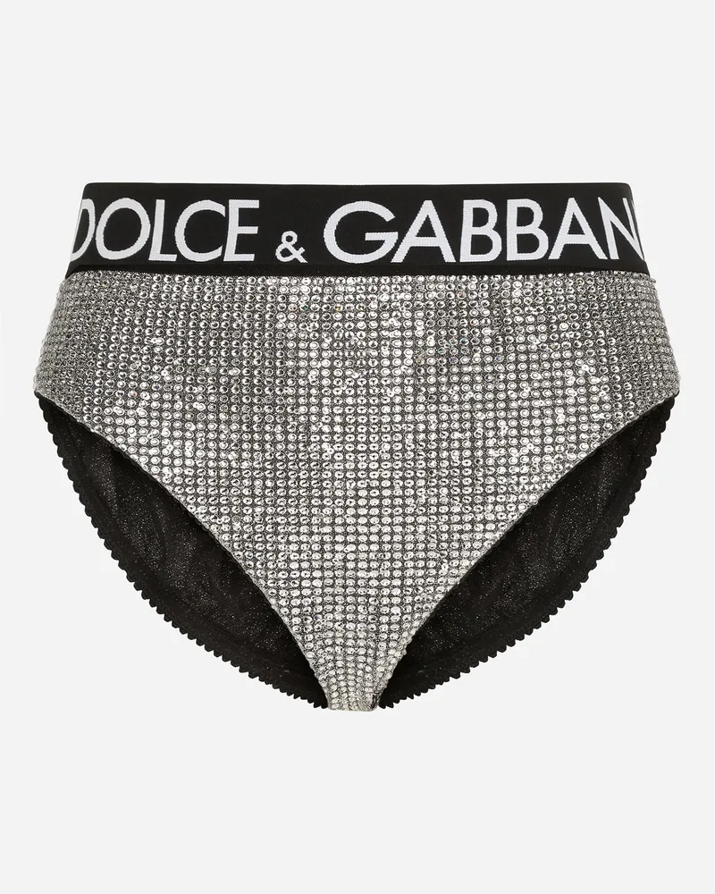 Dolce & Gabbana High-waisted Briefs With Branded Elastic - Frau Unterwäsche Silber Silber