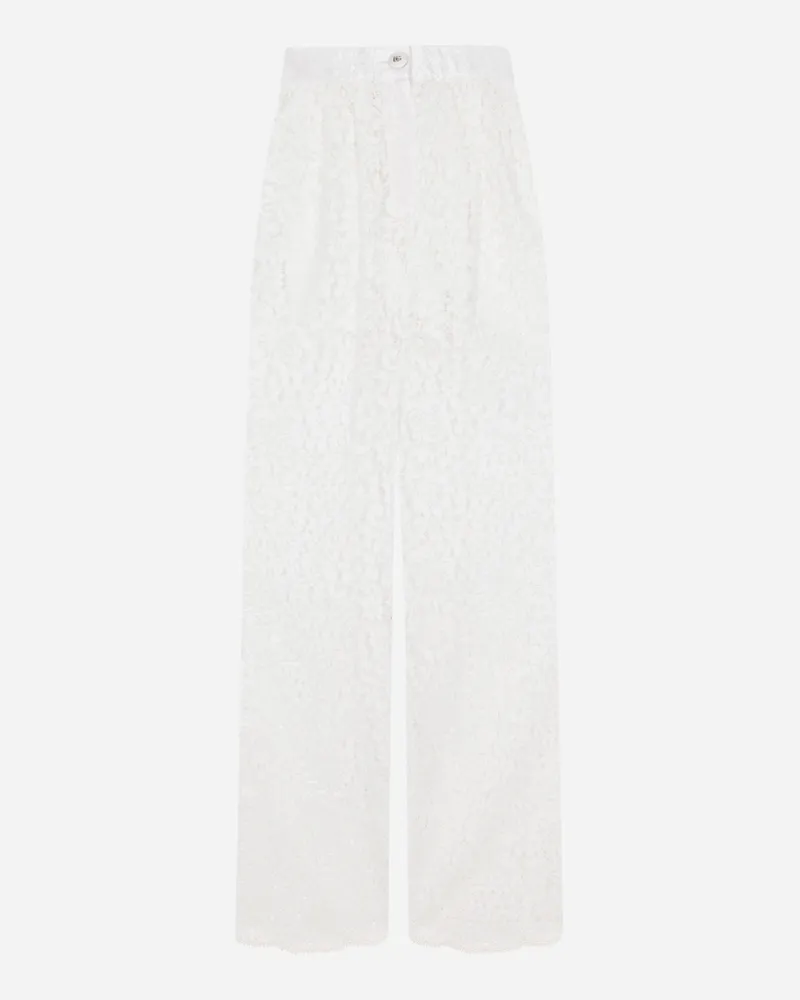 Dolce & Gabbana Ausgestellte Hose Aus Floraler Kordelspitze - Frau Hosen Und Shorts Wei Weiss