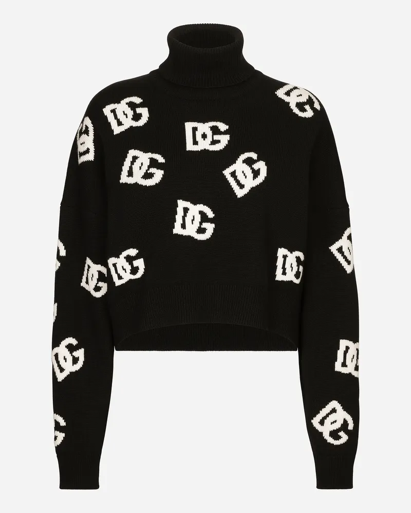 Dolce & Gabbana Rollkragenpullover Aus Wolle Mit Dg-intarsienlogo - Frau Strickwaren Mehrfarbig Mehrfarbig