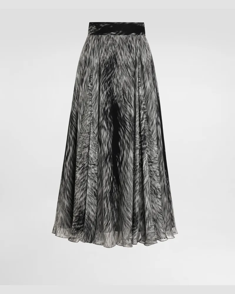 Dolce & Gabbana Longuette-tellerrock Aus Chiffon Mit Fellprint - Frau Röcke Grau Grau