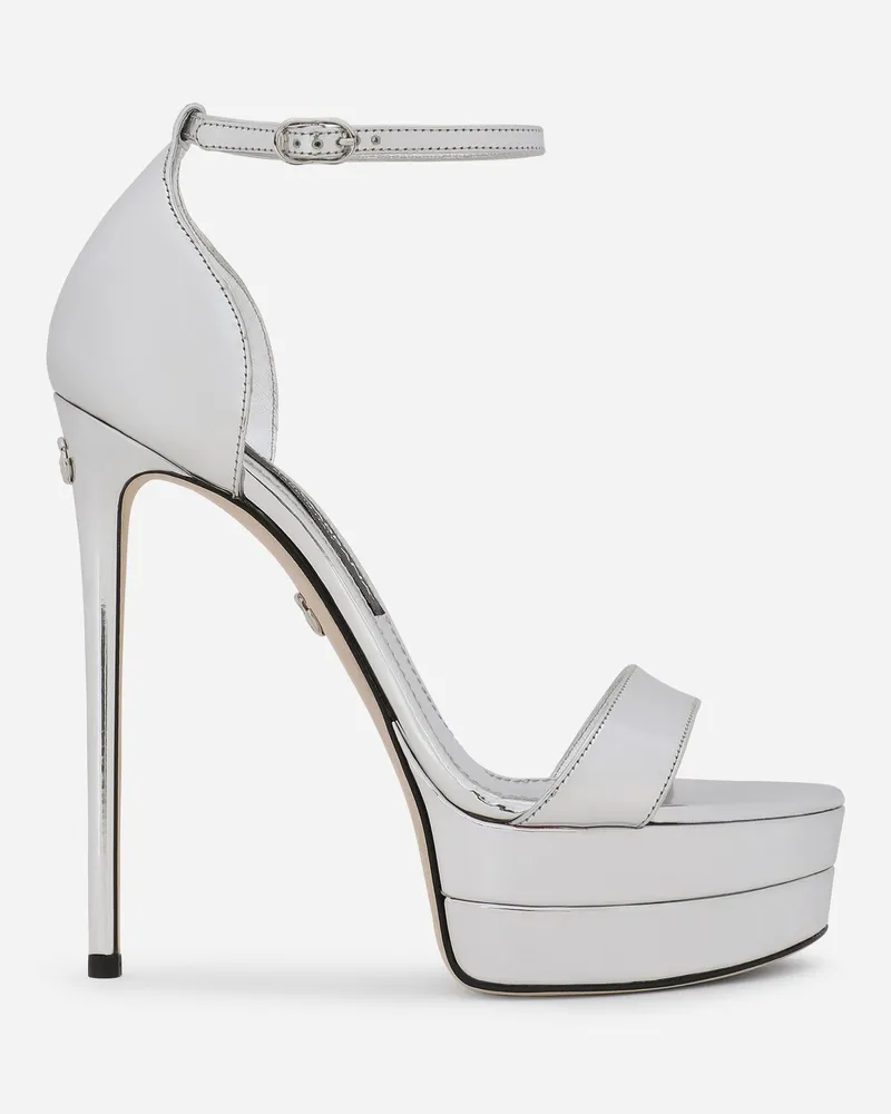 Dolce & Gabbana Plateau-sandalette Aus Kalbsleder In Spiegeloptik - Frau Sandalen Und Wedges Silber Leder Silber