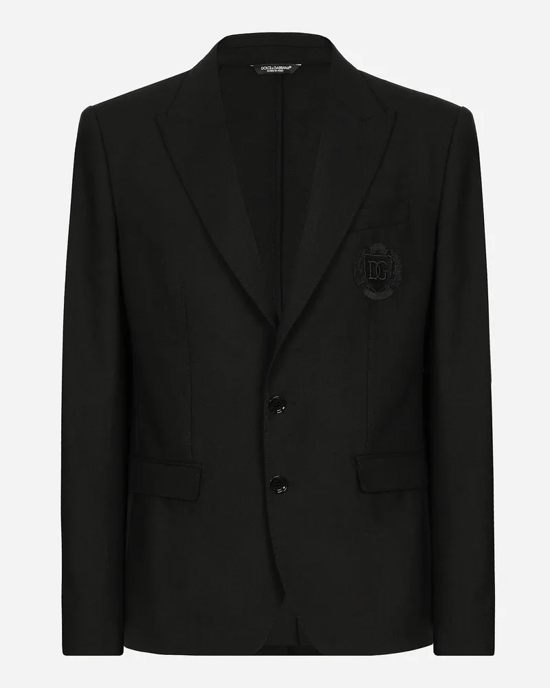 Dolce & Gabbana Einreihige Jacke Taormina Aus Wolle Mit Dg-patch - Mann Anzüge Und Blazer Schwarz Schwarz