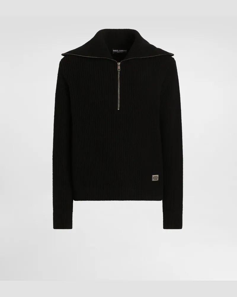Dolce & Gabbana Wollcardigan Mit Plakette - Mann Strickwaren Schwarz Schwarz