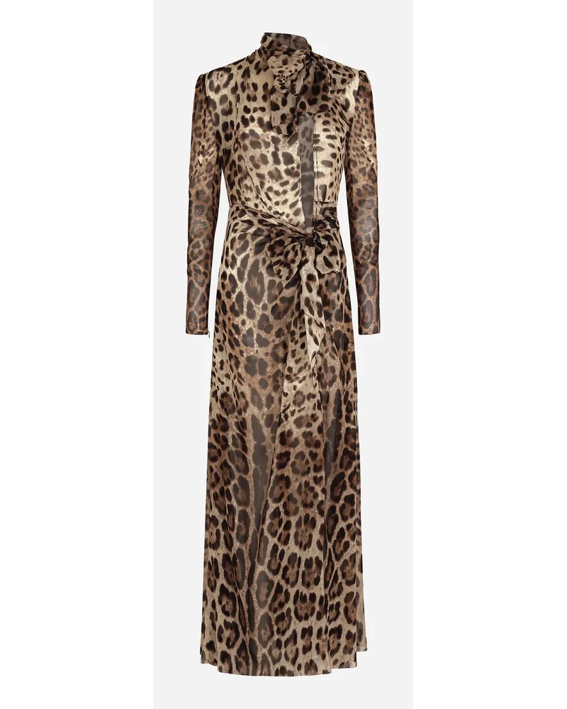 Dolce & Gabbana Kleid aus Georgette mit Leopardenprint und Schleife Animal-print