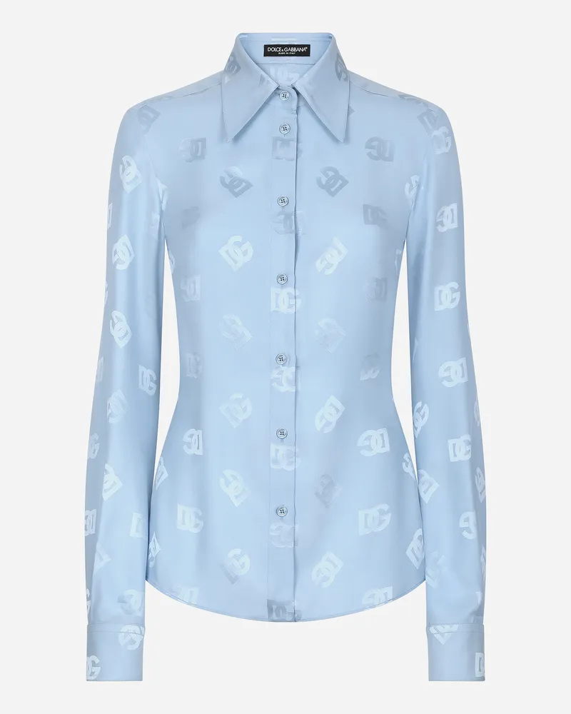 Dolce & Gabbana Bluse Aus Seidenjacquard Dg-logo Allover - Frau Blusen Und Tops Azurblau Azurblau
