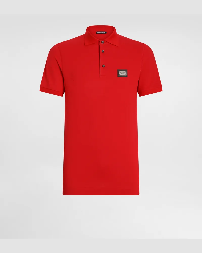 Dolce & Gabbana Poloshirt Baumwollpikee Mit Logoplakette - Mann T-shirts Und Polos Bordeaux Baumwolle Burgunderrot
