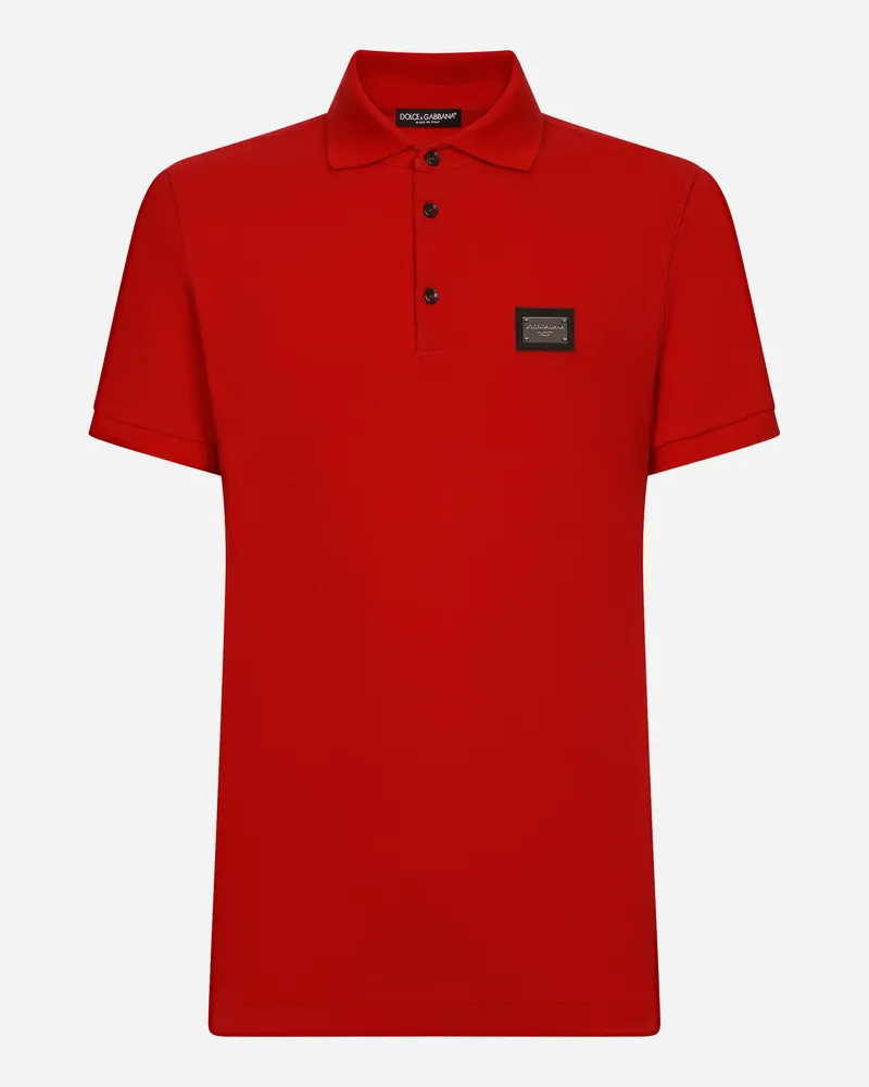 Dolce & Gabbana Poloshirt Baumwollpikee Mit Logoplakette - Mann T-shirts Und Polos Bordeaux Baumwolle Burgunderrot