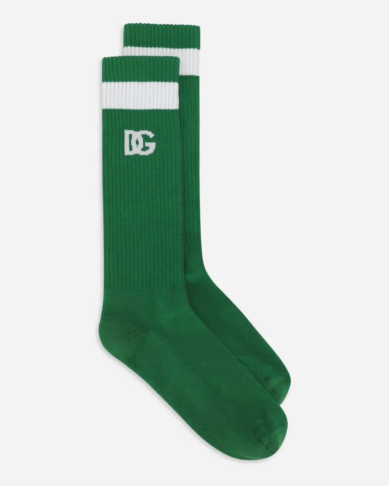 Dolce & Gabbana Gerippte Strümpfe Mit Dg-logo - Mann Socken Grün Grün