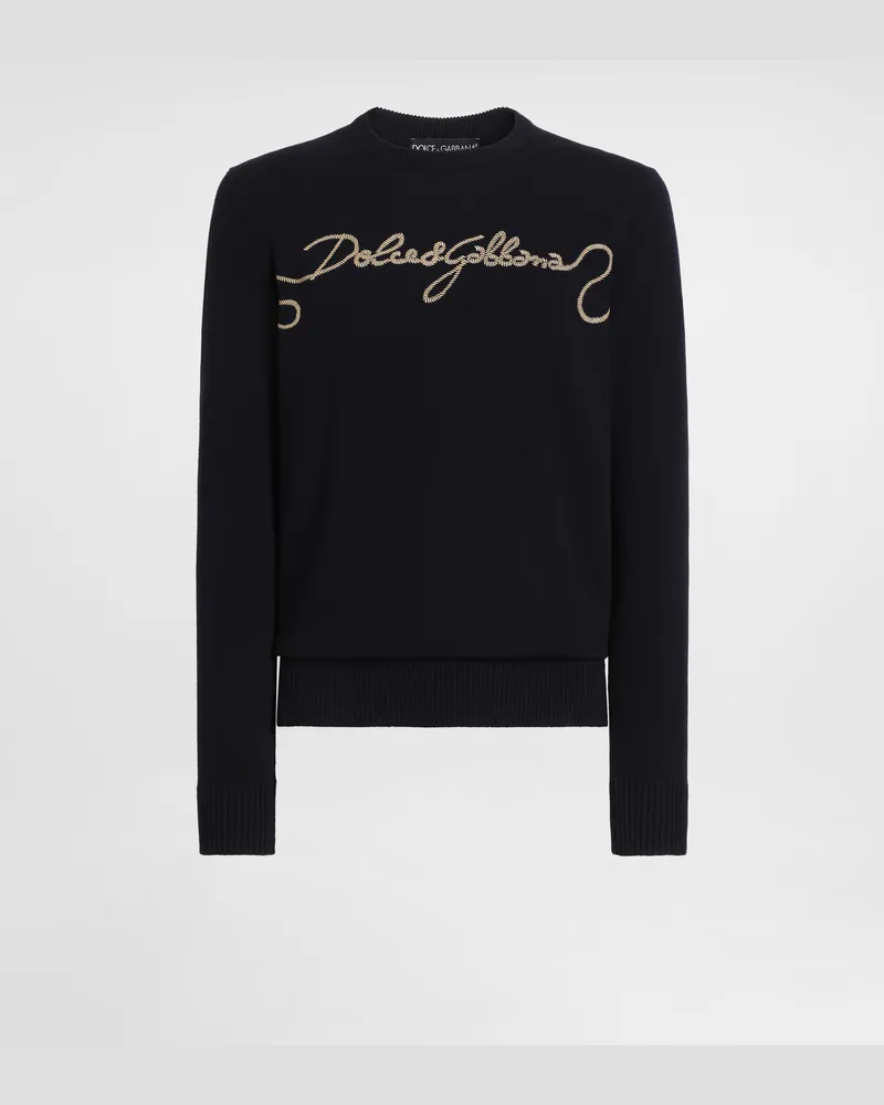Dolce & Gabbana Pullover Aus Glatt Gestrickter Wolle Mit Stickerei - Mann Strickwaren Blau Blau