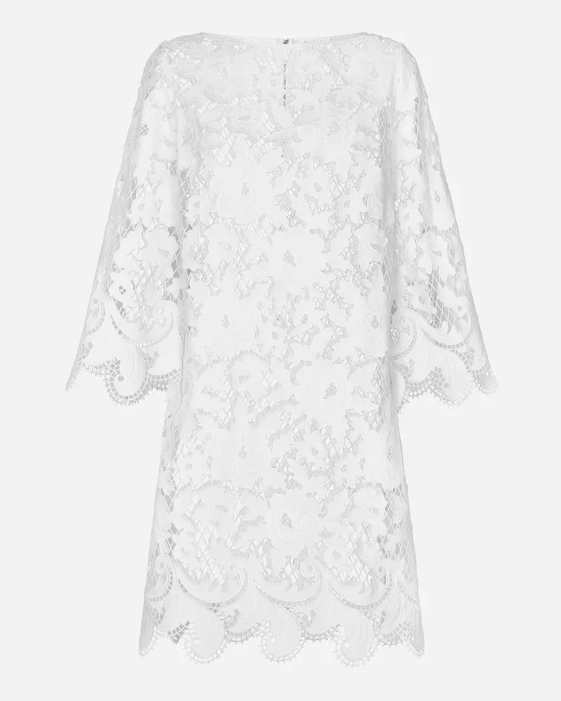 Dolce & Gabbana Fließendes Kurzes Kleid Aus Baumwolle Mit Ausschnittstickerei - Frau Kleider Wei Weiss