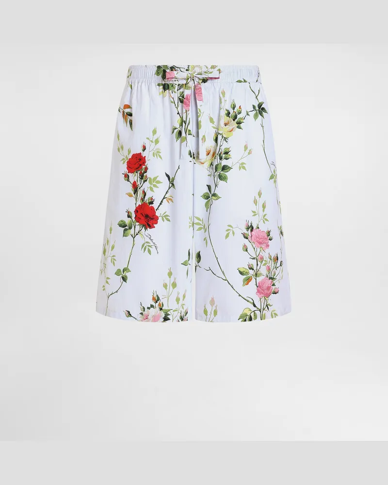 Dolce & Gabbana Bermudashorts Vanity Aus Popeline Mit Rosenprint - Mann Hosen Und Shorts Mehrfarbig Mehrfarbig