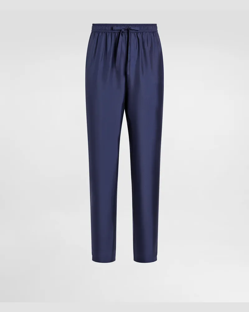 Dolce & Gabbana Jogginghose Aus Seide Mit Patch Dg-stickerei - Mann Hosen Und Shorts Blau Seide Blau