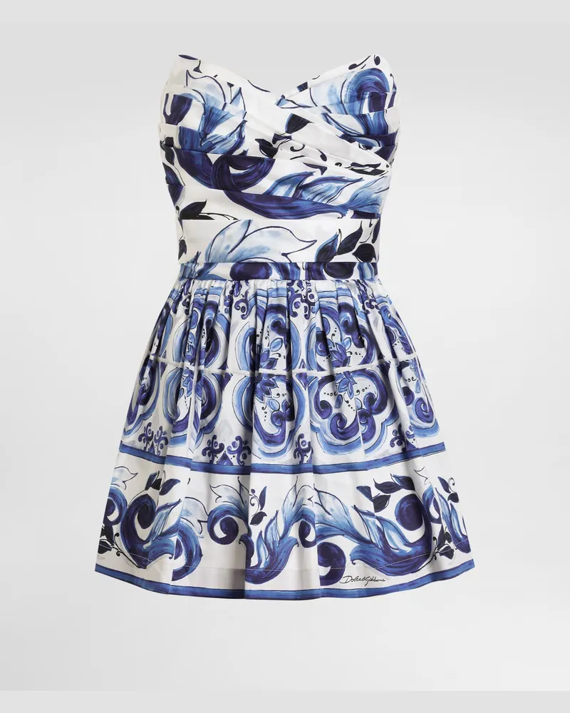 Dolce & Gabbana DG EXCLUSIVE  Kleid Aus Baumwollsatin Mit Majolika-print - Frau Kleider Blau Drucken