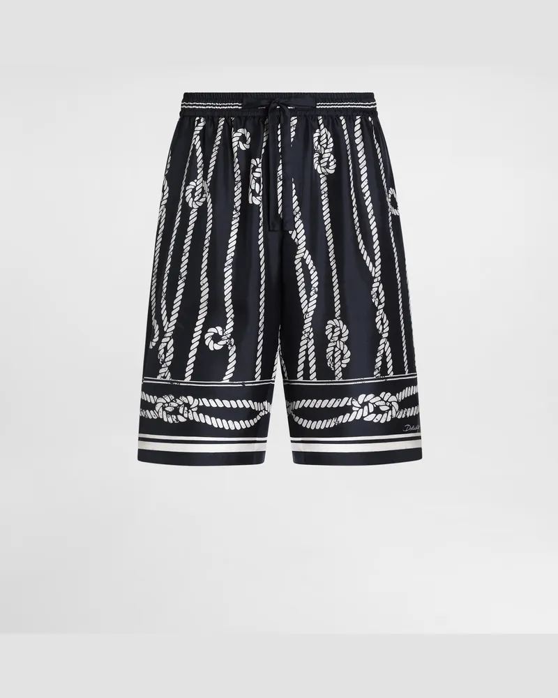 Dolce & Gabbana Bermudashorts Vanity Aus Seidentwill Mit Marinedruck - Mann Hosen Und Shorts Mehrfarbig Mehrfarbig