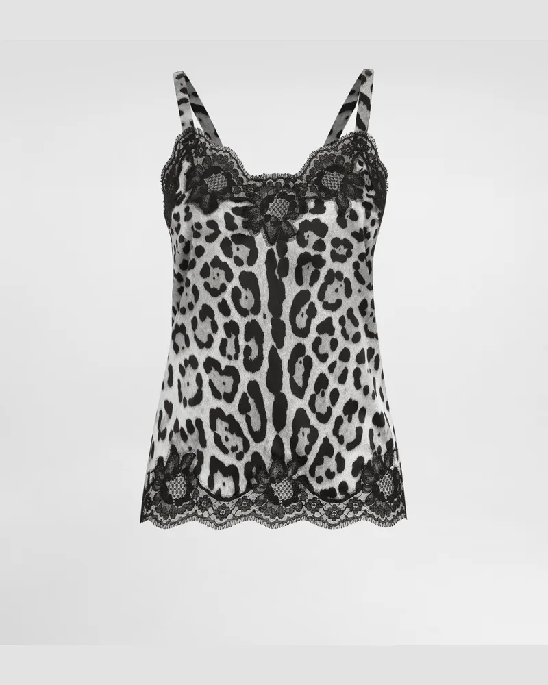 Dolce & Gabbana Dessous-top Aus Elastischem Seidensatin Mit Leoprint - Frau Unterwäsche Drucken Satin Drucken