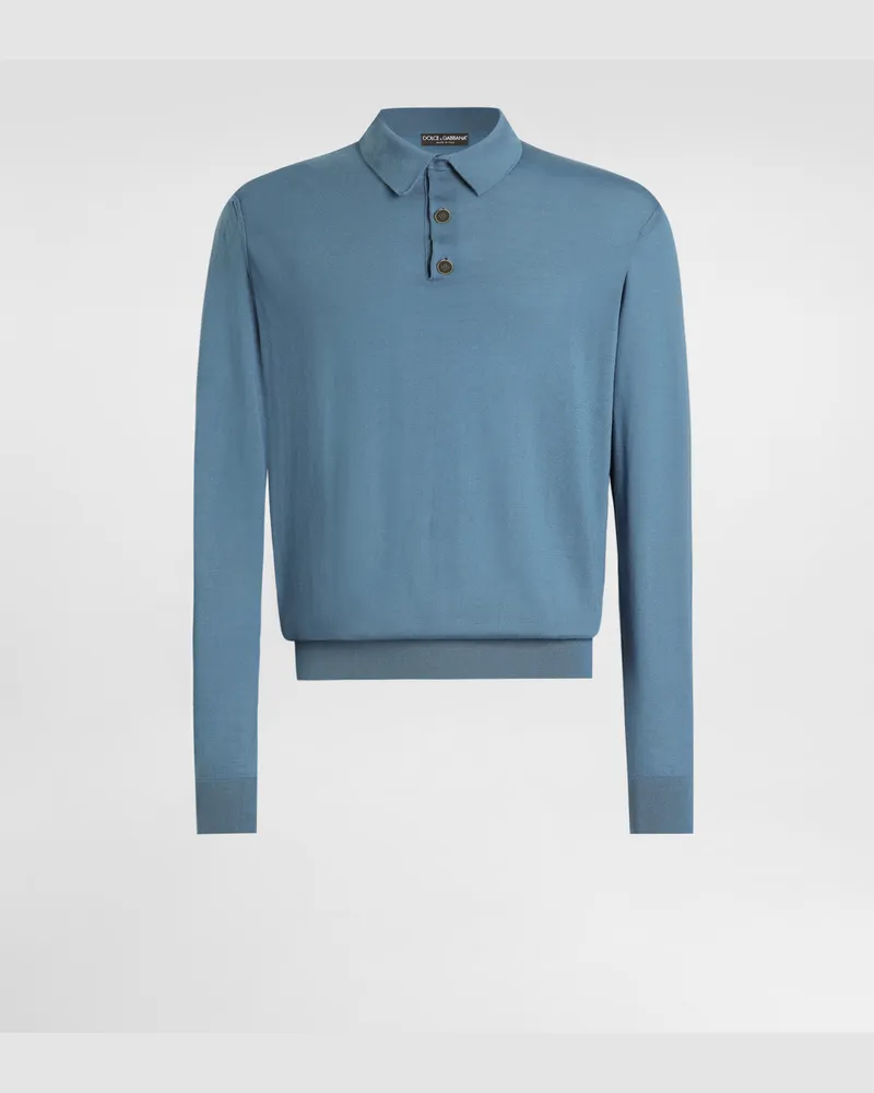 Dolce & Gabbana Cashmere Polo Shirt - Mann Strickwaren Azure Azure