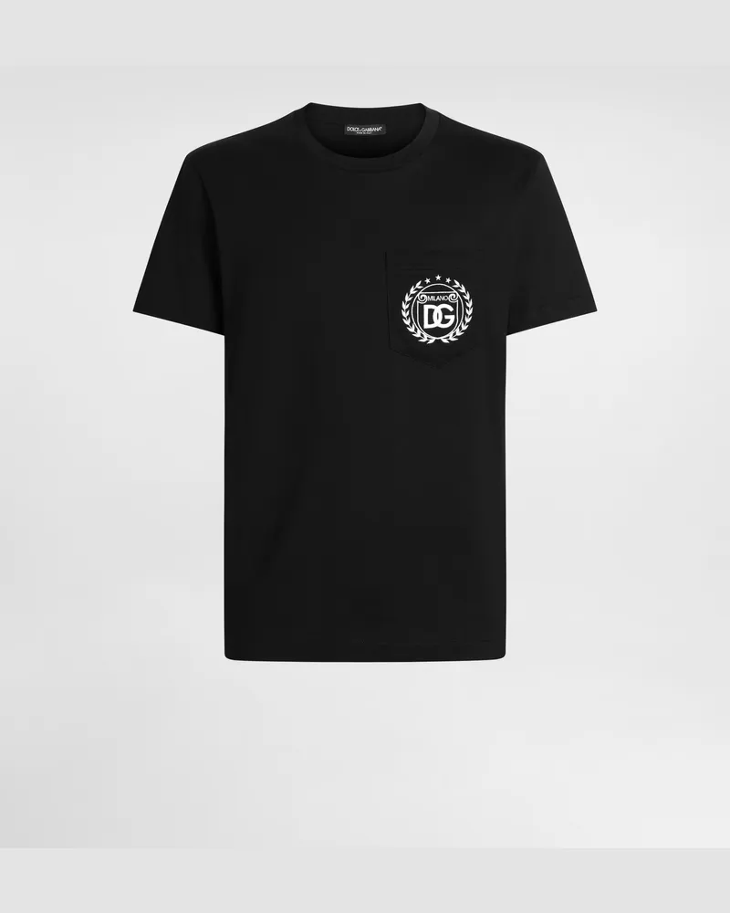 Dolce & Gabbana T-shirt Aus Baumwolle Mit Logostickerei Dg Milano - Mann T-shirts Und Polos Schwarz Jersey Schwarz